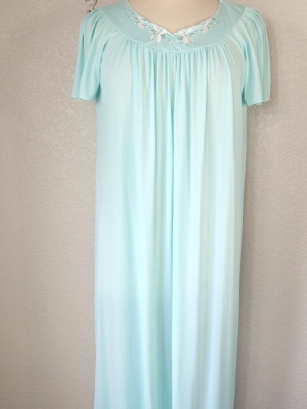 Miss Elaine Sz L Nylon Tricot Long Classic Nightgown Seafoam Green Short Sleeve